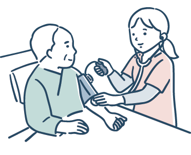 看護師が利用者さんの血圧を測るイラスト