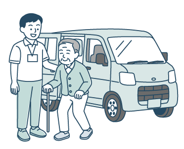 利用者さんを家まで送る職員のイラスト