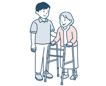 歩行訓練を行う利用者さんと職員のイラスト