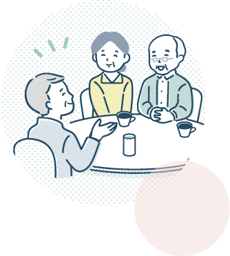 利用者さん同士が談笑するイラスト