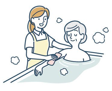 入浴介助を行う職員と利用者さんのイラスト