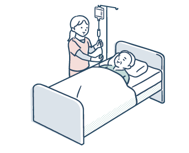 利用者さんに点滴を行う看護師のイラスト